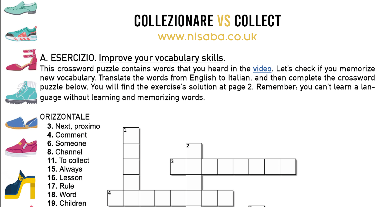 Crossword puzzle - Learn Italian Fun Activity - Image 2