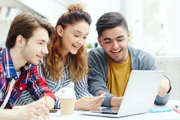 Happy students online communication